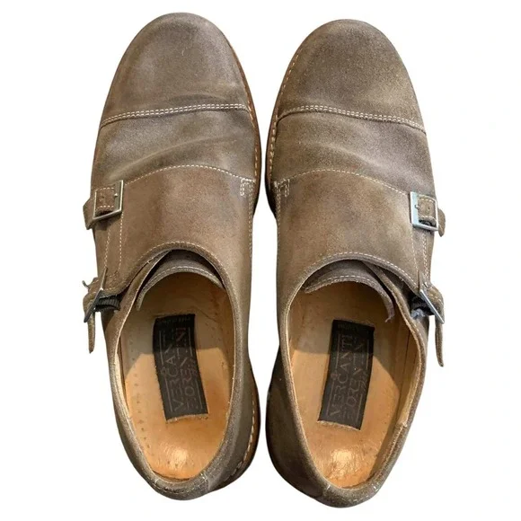 Mercanti Fiorentini Men 9 M Brown Suede Double Monk Strap Cap Toe Shoes Italy