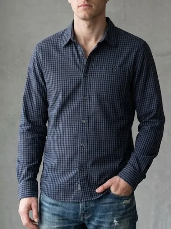 The North Face Blue Plaid Cotton Long Sleeve Button Down Shirt Men's M