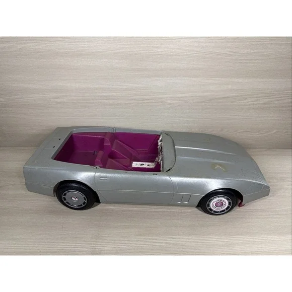 Barbie Silver Corvette Convertible Car  Retro 1984 Mattel Box For Parts Only