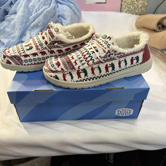 Hey Dude Wally Ugly Christmas Sweater Lined Mule Slip On Shoes Men's Size 9‎