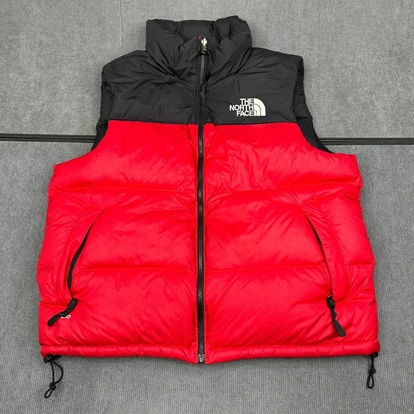The North Face Nuptse 700 Down Puffer Vest Mens Large Red Black Colorblock