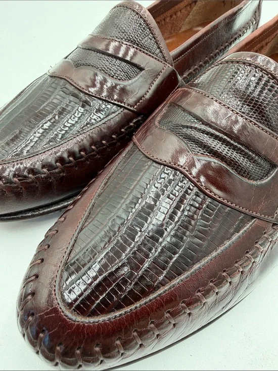 NUNN BUSH sz8 GENUINE LIZARD Penny Loafers Moc Toe BEAUTIFUL NEW
