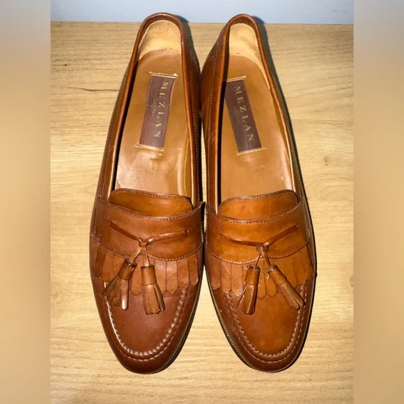 Mezlan‎ Santander Tan Leather Slip-On Tassel Loafer Shoes Men's US 8.5