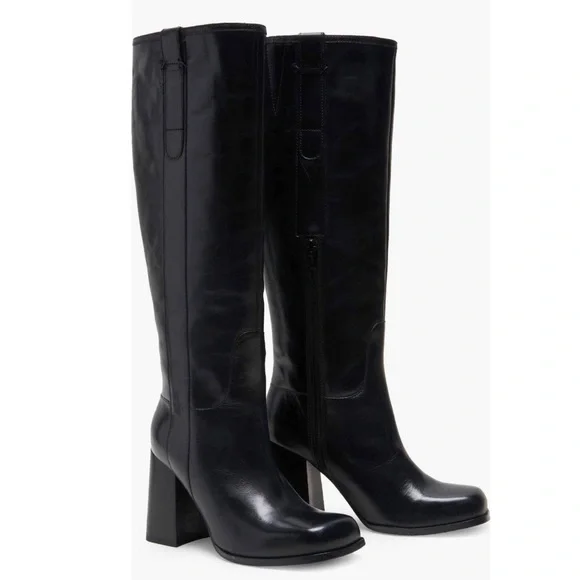 Free People Naomi Tall Leather Boots in Black, Size 6.5, New without Box