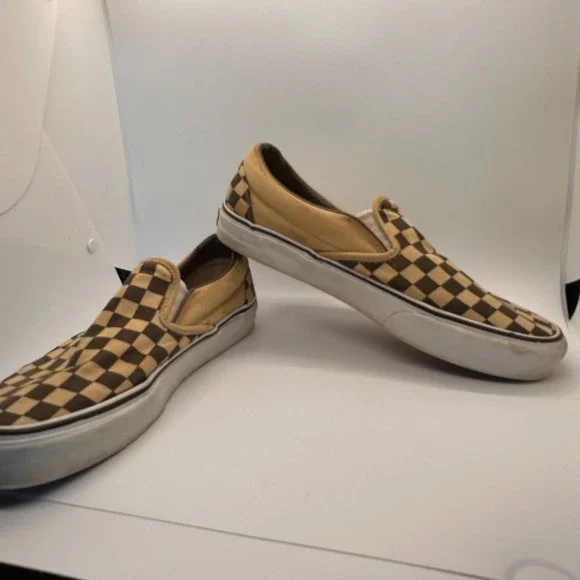 Vans Checkerboard Slip On Casual Shoes Tan Brown Mens Size‎ 8 Skateboard Beach