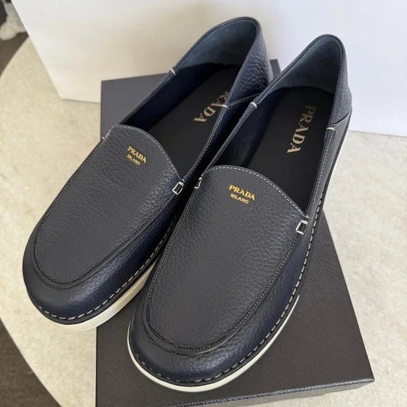Prada Mens 2DF088 Baltico Blue Cervo Deerskin Leather Loafers UK 9