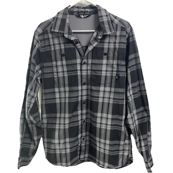 The North Face Men's Gray Plaid‎ Long Sleeve Button Down Dress Shirt Sz. M