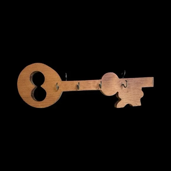 Vintage Handmade Brown Wood Key-Shaped Wall Mounted Hanging Key Hook Holder 14
