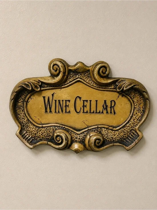 Used Wine Cellar Decorative Wall Plaque in Antique Gold plaster