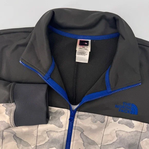 The North Face Track Jacket Mens Medium Gray Camo Full Zip Fleece Lined Logo