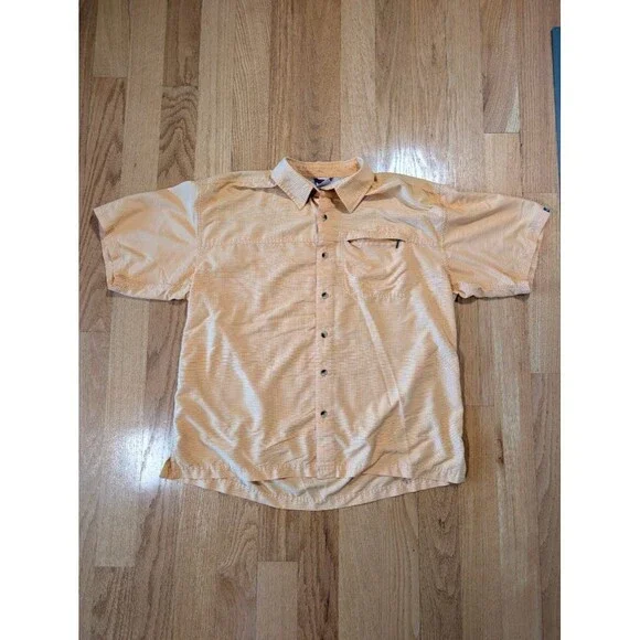 The North Face Mens L Orange Plaid Vented Hiking Fishing Button Up Shirt SS