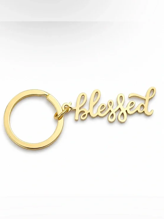 Blessed Script Keyring - Gold Tone - Boutique