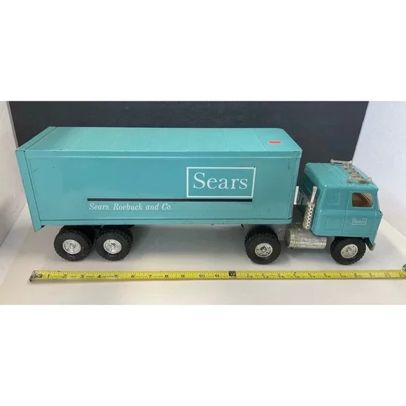 Sears Semi Truck Trailer Kids 21 in Turquoise Good Pressed Steel International