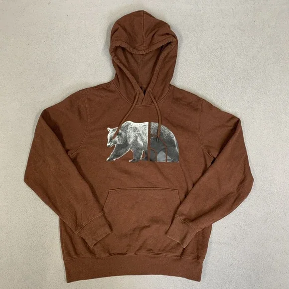 The North Face Hoodie Men's Small Bear Long Sleeve Pullover Sweater Brown‎
