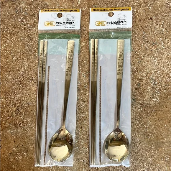 HANIL Gold Color Stainless Steel Korean Chopsticks and Spoon‎ Set