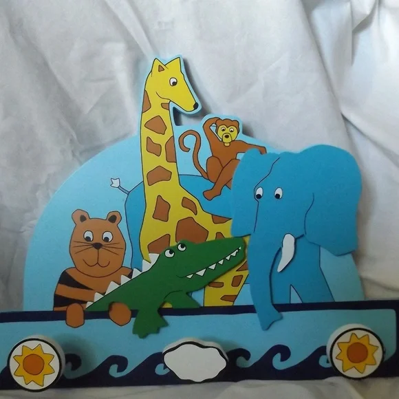 children coat rack hook noah's ark animal