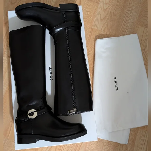 Coperni Belt Cavalier Black Leather Knee High Boots Size US 6 / IT 36