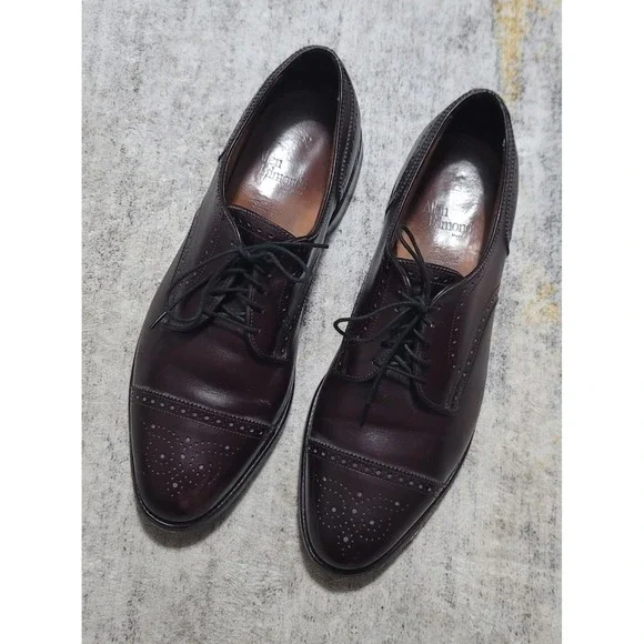 Allen Edmonds Mens Sanford 5277 Burgundy‎ Brogue Dress Cap Toe Shoes Size 10.5 E