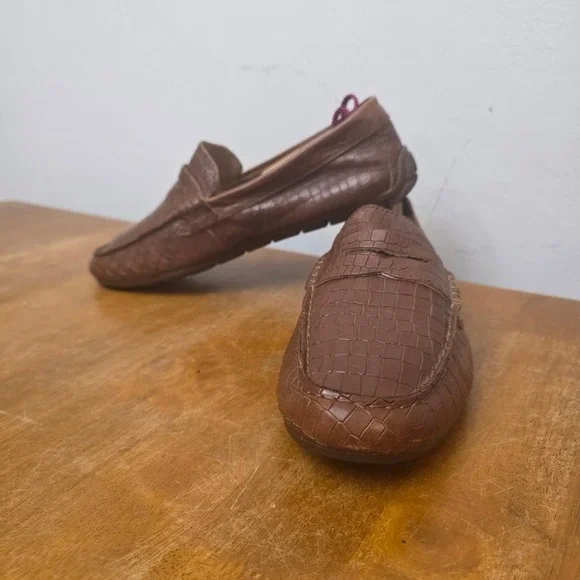 Born Mens Brown Croc Embossed Leather Driving Penny Loafers‎ CCELIA Size 9M