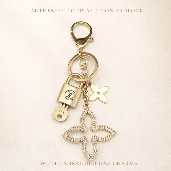 Louis Vuitton Gold Padlock 🔒 Key Set Authentic LV w/ Unbranded Flower Keychain