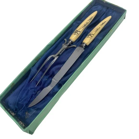 Vintage Howard Weyahok‎ Scrimshaw Carving Set Signed Alaskan Inuit Art 40's 50's