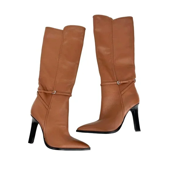Reiss Caitlin Brown Leather Knee‎ High Boots 40 NEW