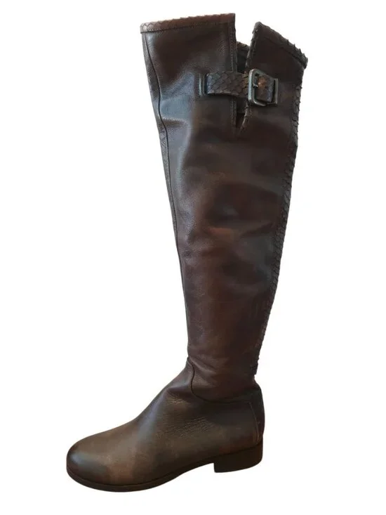 Alberto Bressan Brown Over-The-Knee Leather Boots Womens Sz 35 (5) Made In Italy