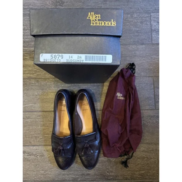 Allen Edmonds Shoes Mens Size 14 AA Burgundy Bridgeton Tassel Loafers USA