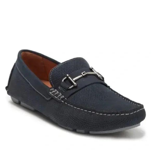 New Winthrop Naples Horsebit Loafer Leather Perforated Navy Blue Sz 9