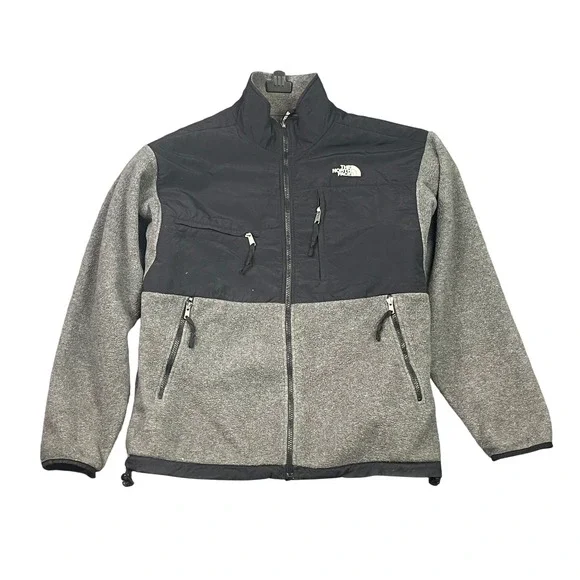 The North Face Denali Jacket Mens L Gray Black Polartec Fleece Full Zip Coat