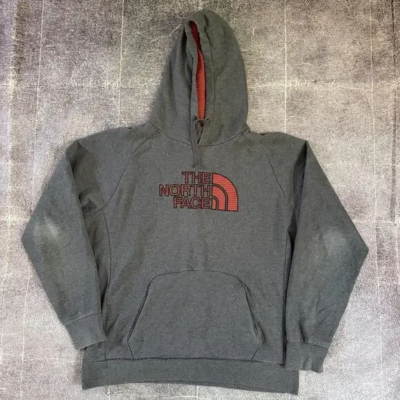 Men's The North Face Heather Gray Plaid Red Half Dome Hoodie Sweatshirt Sz XL