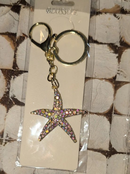 Blossom Gold Starfish Keychain with Multicolor Crystals