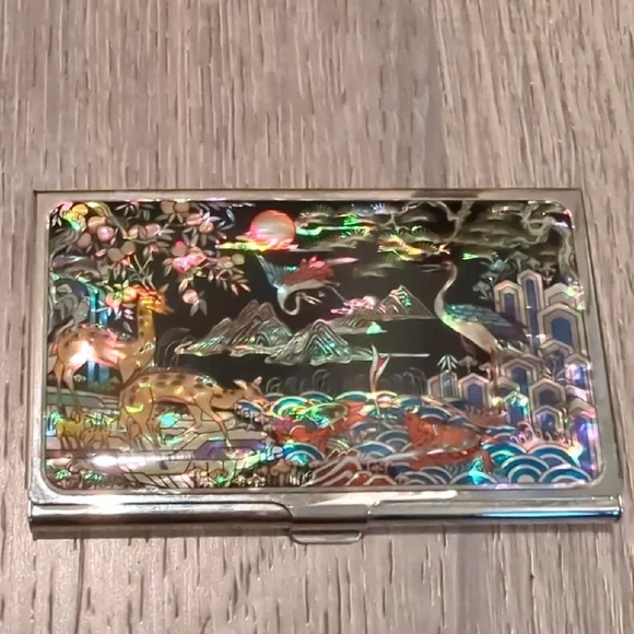 Mother of Pearl Bird Animal Inlay Card Holder