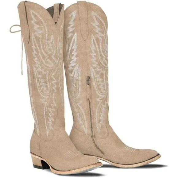Women Tan Polyurethane Over the Knee Adjustable Thigh High Cowgirl Western Boot