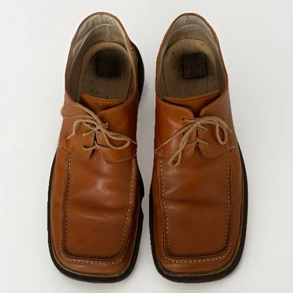 Pignataro Men's Leather Square-Toe Vintage Derby Shoes Sz‎ 44 (10.5-11US) Cognac