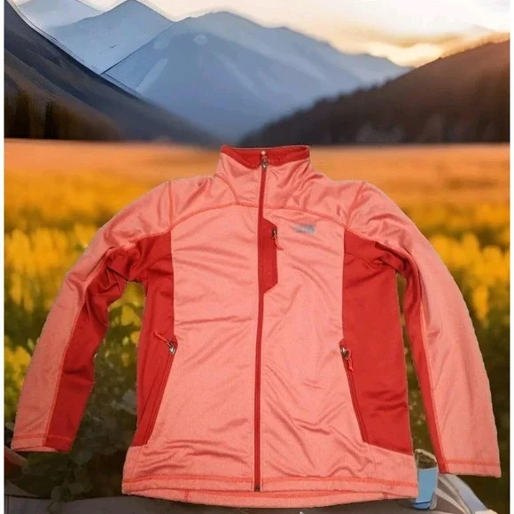 The North Face Full Zip Fleece Jacket Mens Large Orange Red Excellent Hiking