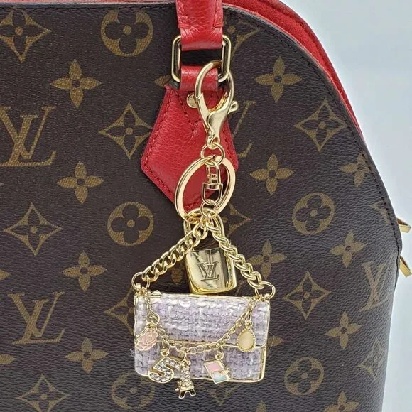 Authentic Louis Vuitton Gold Padlock 🔒 Key Set w/ Unbranded Tweed Bag Charm