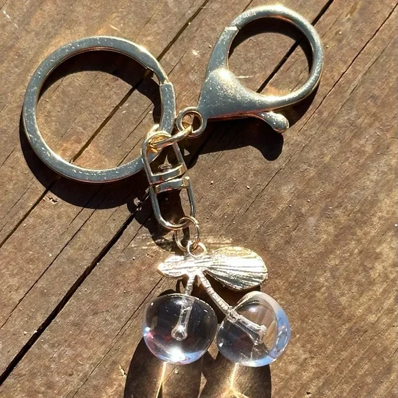 NEW Small Cherry Keychain/Bag Charm - Clear & Gold