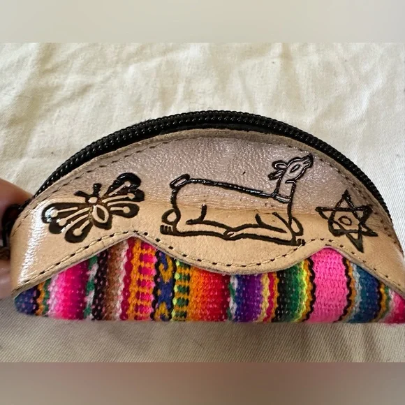 Peruvian leather and wool‎ Colorful Coin Purse