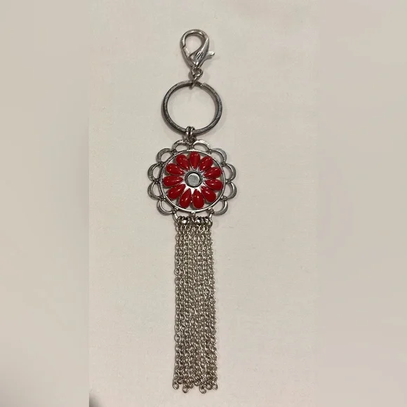 Grace Adele Silver Tone Red Flower Handbag/Keychain Jewelry