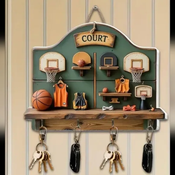Sporty Wall Hook Decor with Basketball Theme