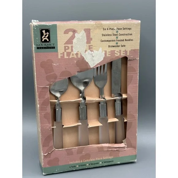 Gourmet Traditions 24 Piece Flatware Set Frosted Handles Stainless Steel 6 Place