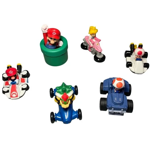 LOT Nintendo Mario Kart Mini Racers Toy‎ Set Bowser Toad Princess Peach Mario