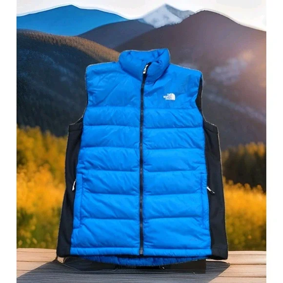 The North Face Puffer Vest Mens Medium Blue Excellent 600 Down Quilted Hybrid