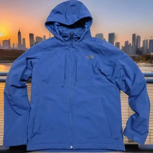 The North Face WindWall Jacket Mens Small Blue Excellent Hooded Softshell Zip