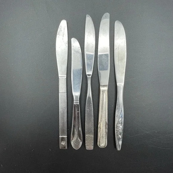 Lot 5 Vintage Mixed Flatware Knives Stainless Silverplate Crafts Replacements