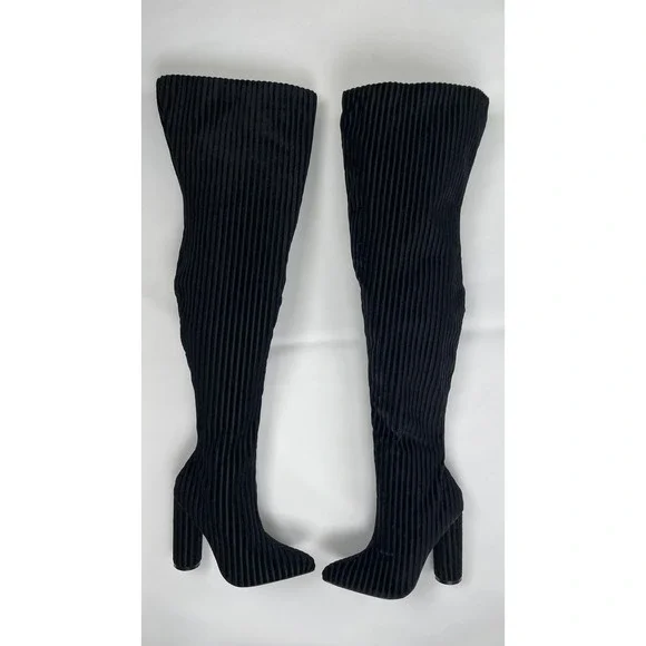 Sergio Todzi JR-022 Black Ribbed Over The Knee Block Heel Gothic Boots Womens 37