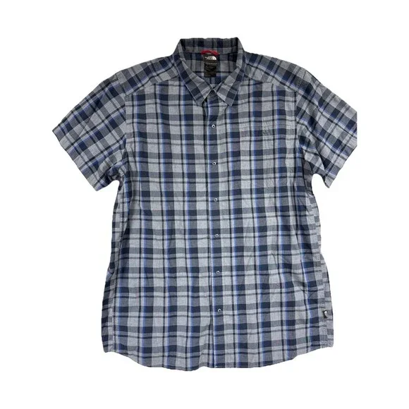 The North Face Shirt Adult Extra Large XL Blue Button Up Short‎ Sleeve Mens