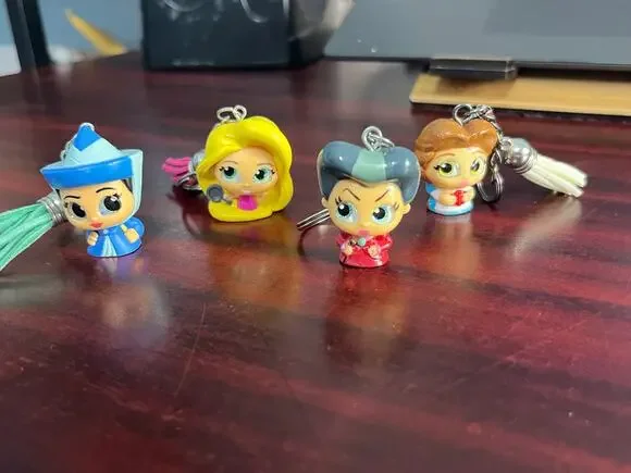 Just Play Disney Princess Keychain Lot Belle Rapunzel Fairy Godmother Tremaine