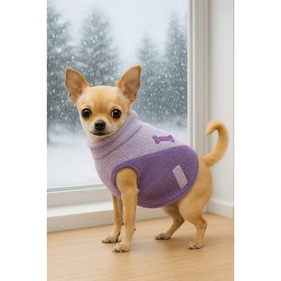 Purple Fleece Dog‎ Coat Vest Bone Accent Small